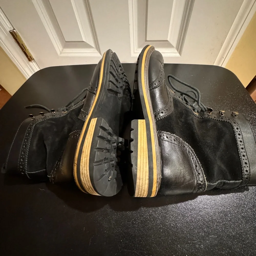 1901 dress boots lace-up black leather suede wingtip ankle boot size 10